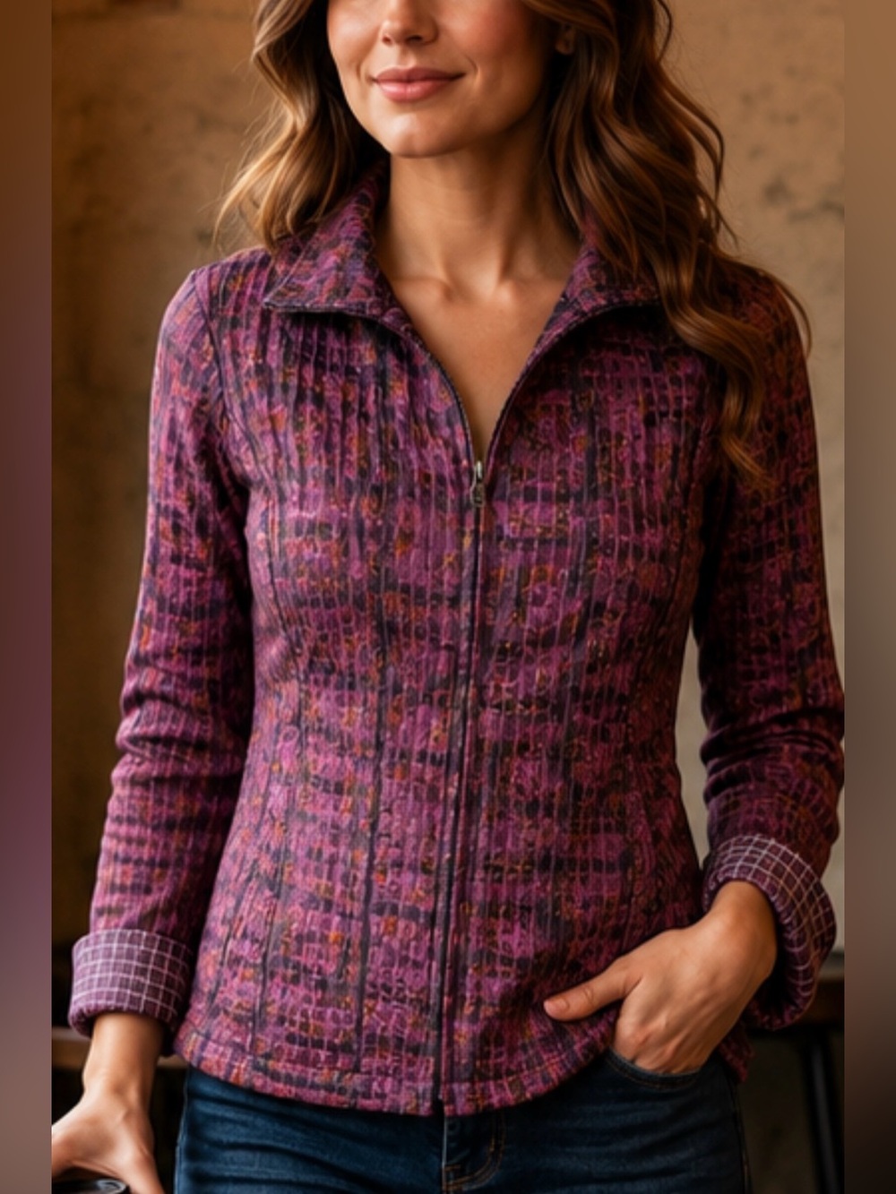 Christopher & Banks Women’s Reversible Quilted Jacket Size Large Zip Up Artsy
